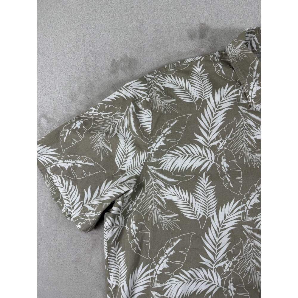 JOGAL Mens L Tropical Leaf Shirt Green White Short Sleeve Button Up 100% Cotton - Picture 4 of 15